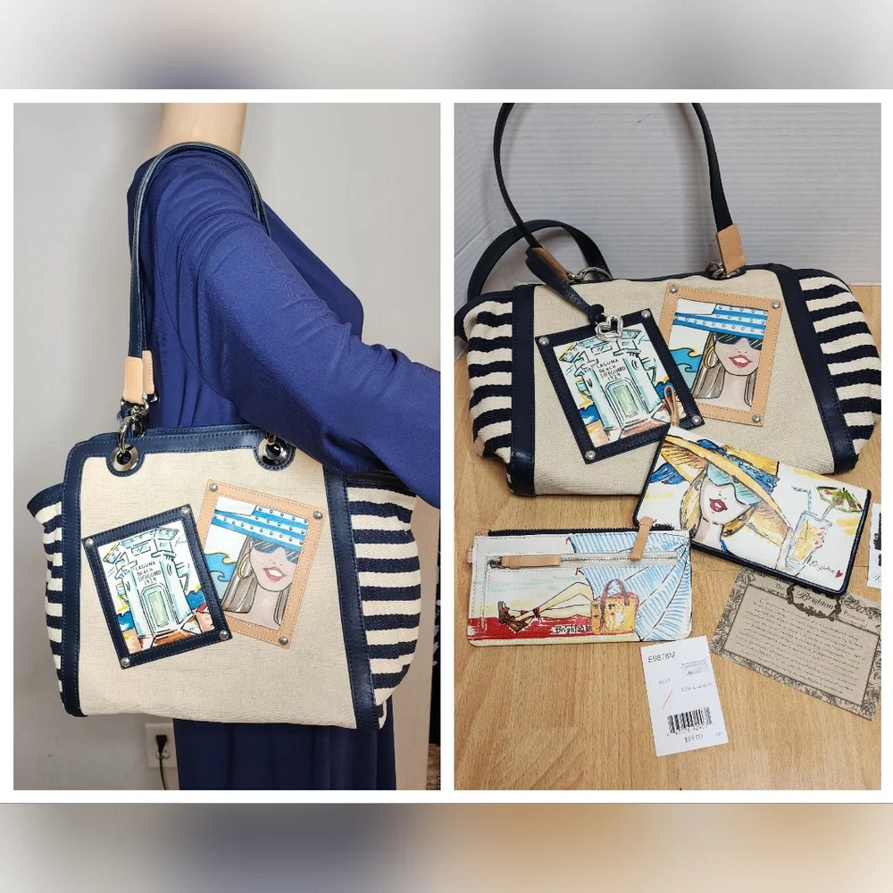 Brighton 3-Piece California Girl Laguna‎ Beach Canvas Nautical Purse Wallets.